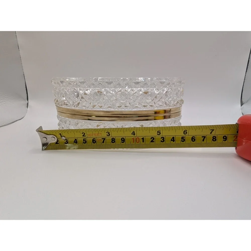 Vintage Cut Glass Crystal Casket Trinket Box Hinged Gold Tone Jewelry Case